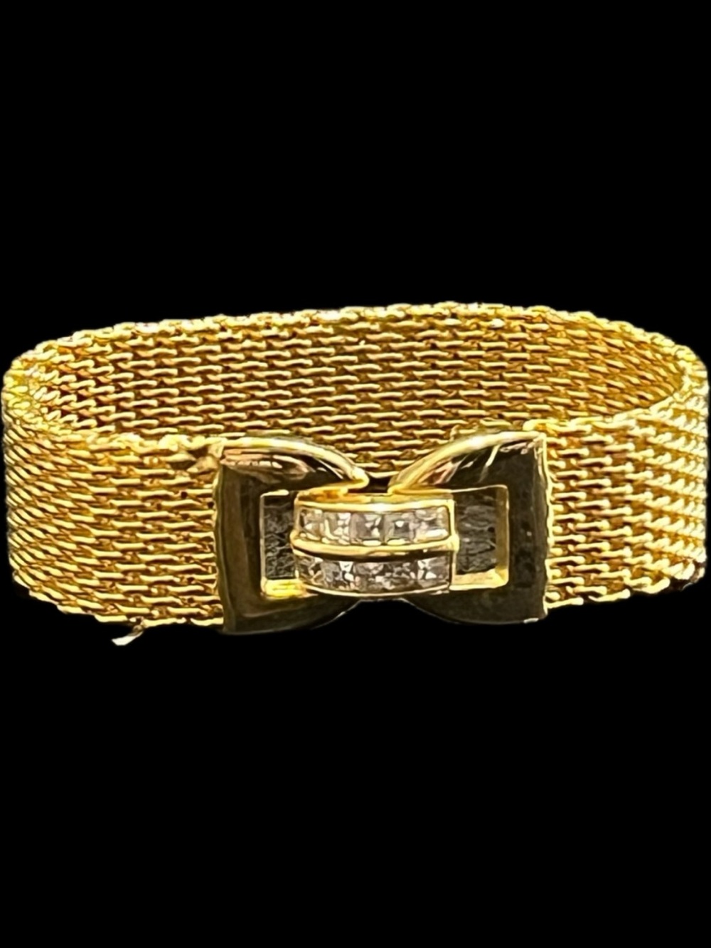 Kenneth Jay Lane KJL vintage gold princess cut crystal buckle mesh bracelet QVC